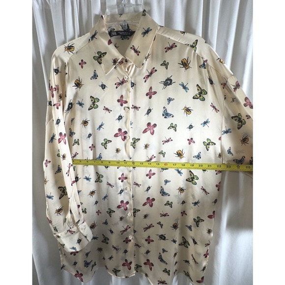 ZARA Women's Cream Butterfly Insect Print Button Up Shirt Oversized M‎ 72-27 - Picture 5 of 16